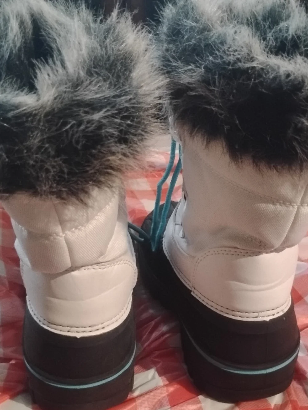 Kids Winter Snow Boots with Faux Fur Trim - White, Brown, Teal